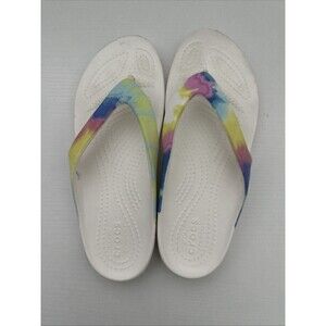 CROCS Iconic Comfort Thong Sandals White Tie Dye Flip Flops Size 5 Women’s Used